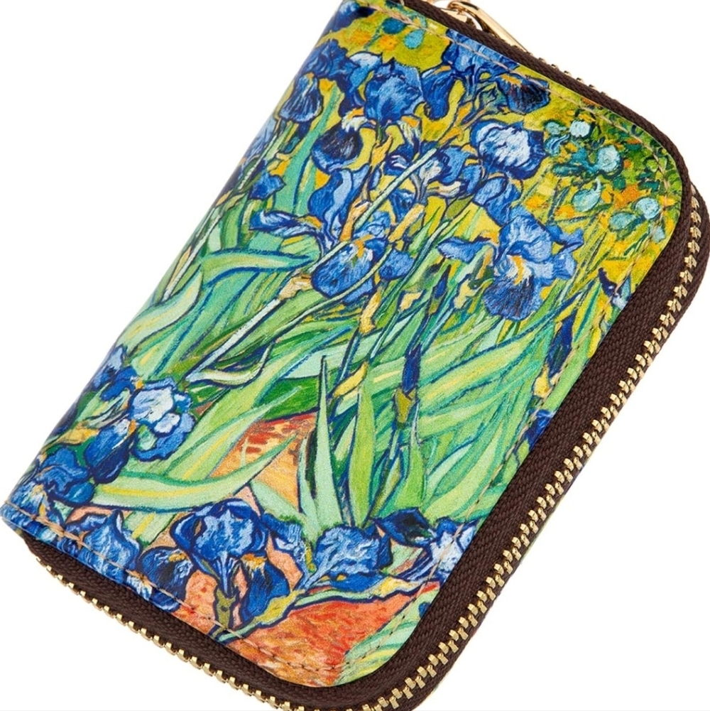Floral Print Zipper Wallet - Blue and Green